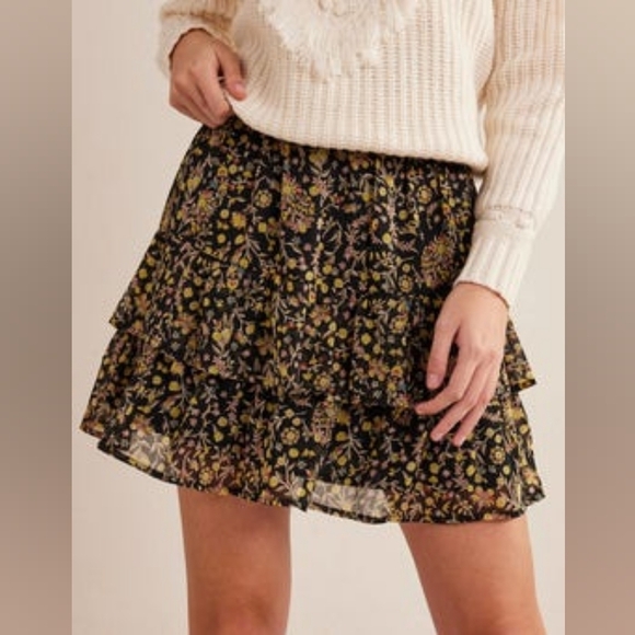 Boden Black Floral Ruffle Mini Skirt NWT Plus Size 20/22 - Picture 1 of 14